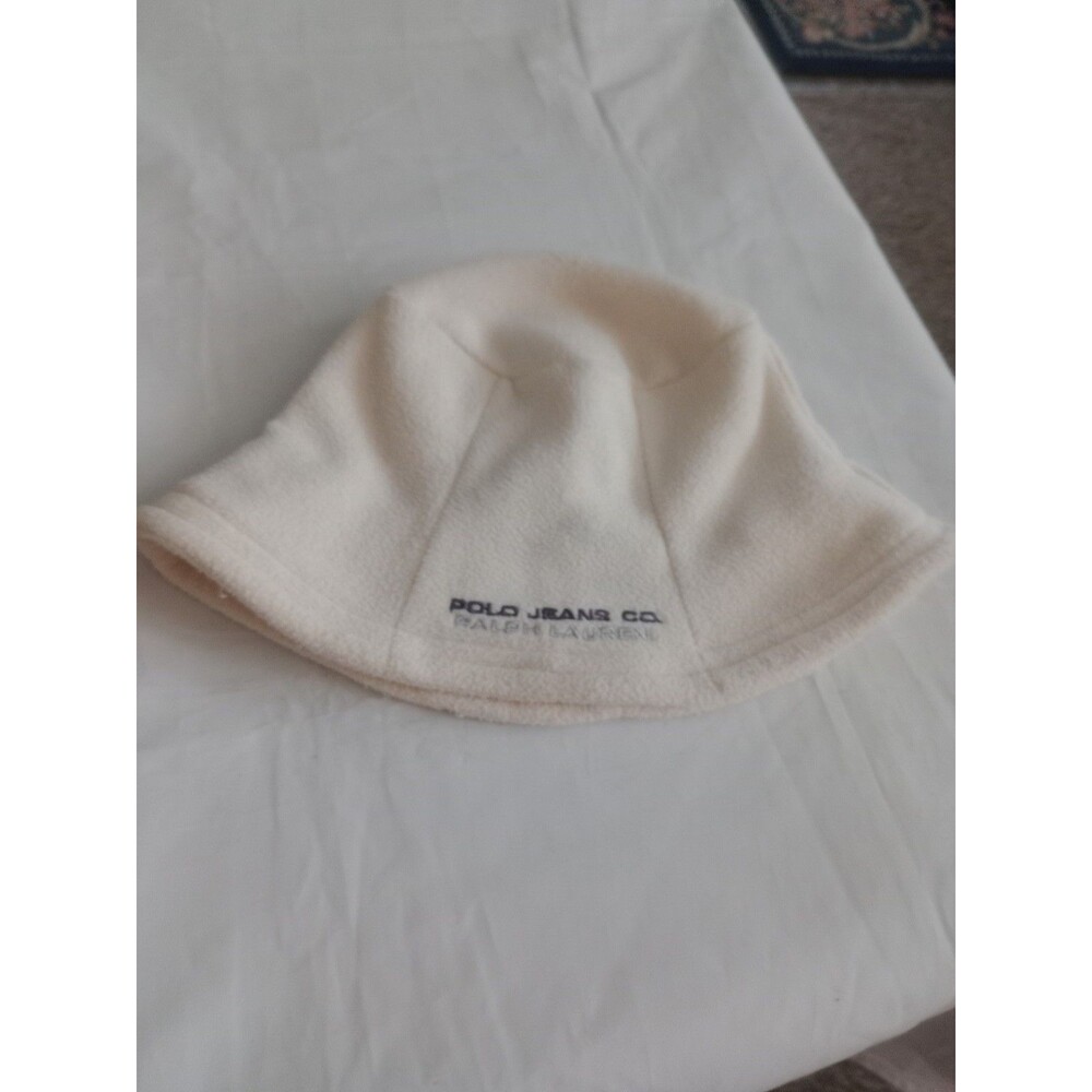 Y2K Polo Jeans Co Ralph Lauren Bucket Hat Cream Polyester Fleece Embroidered